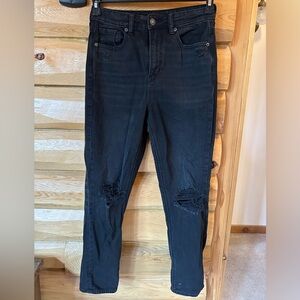 American Eagle Black Distressed Mom Jean